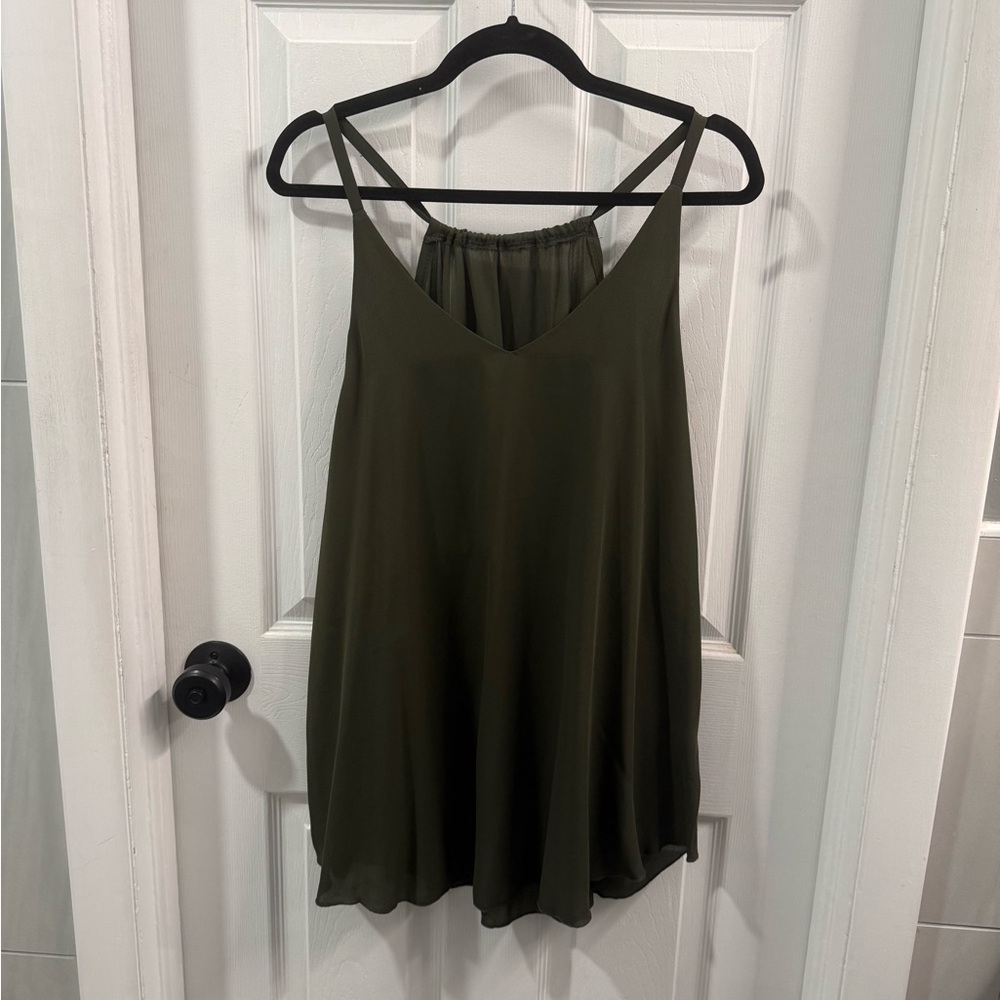 Womens Olive Green V-Neck Double-Strap Camisole
